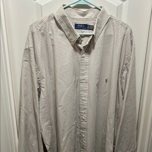 Polo by Ralph Lauren Tan/White Casual Button Down Shirt